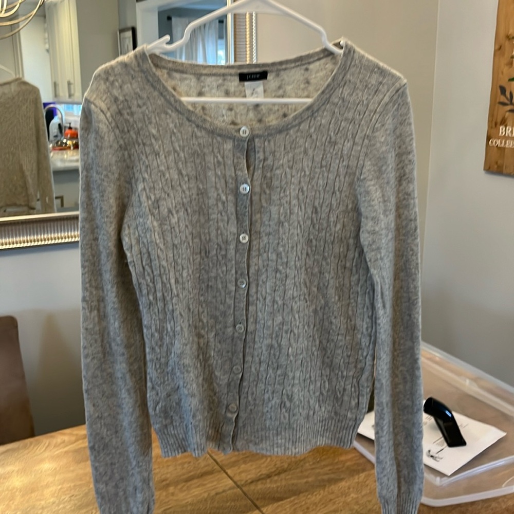JCrew cable knit grey cardigan